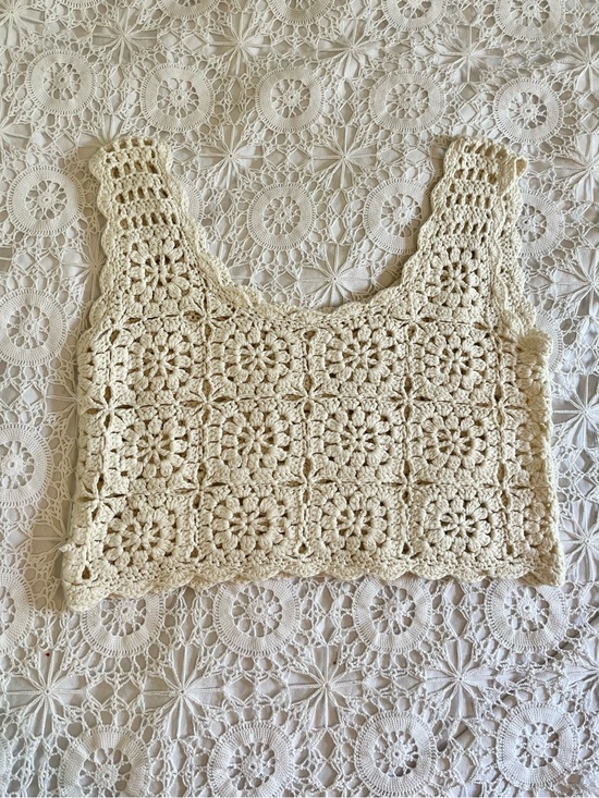 Tops - Handmade vintage cream crochet tank top
